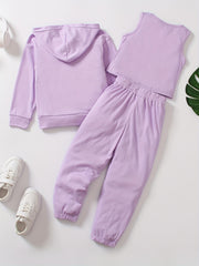 Girls' Sports Outfit Zip Hoodie Tracksuit Top Sweatpants Set