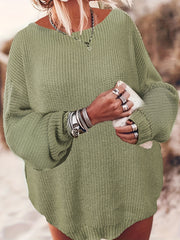 Casual Sweater Women's Plus Solid Bat Sleeve Round Neck Jumper