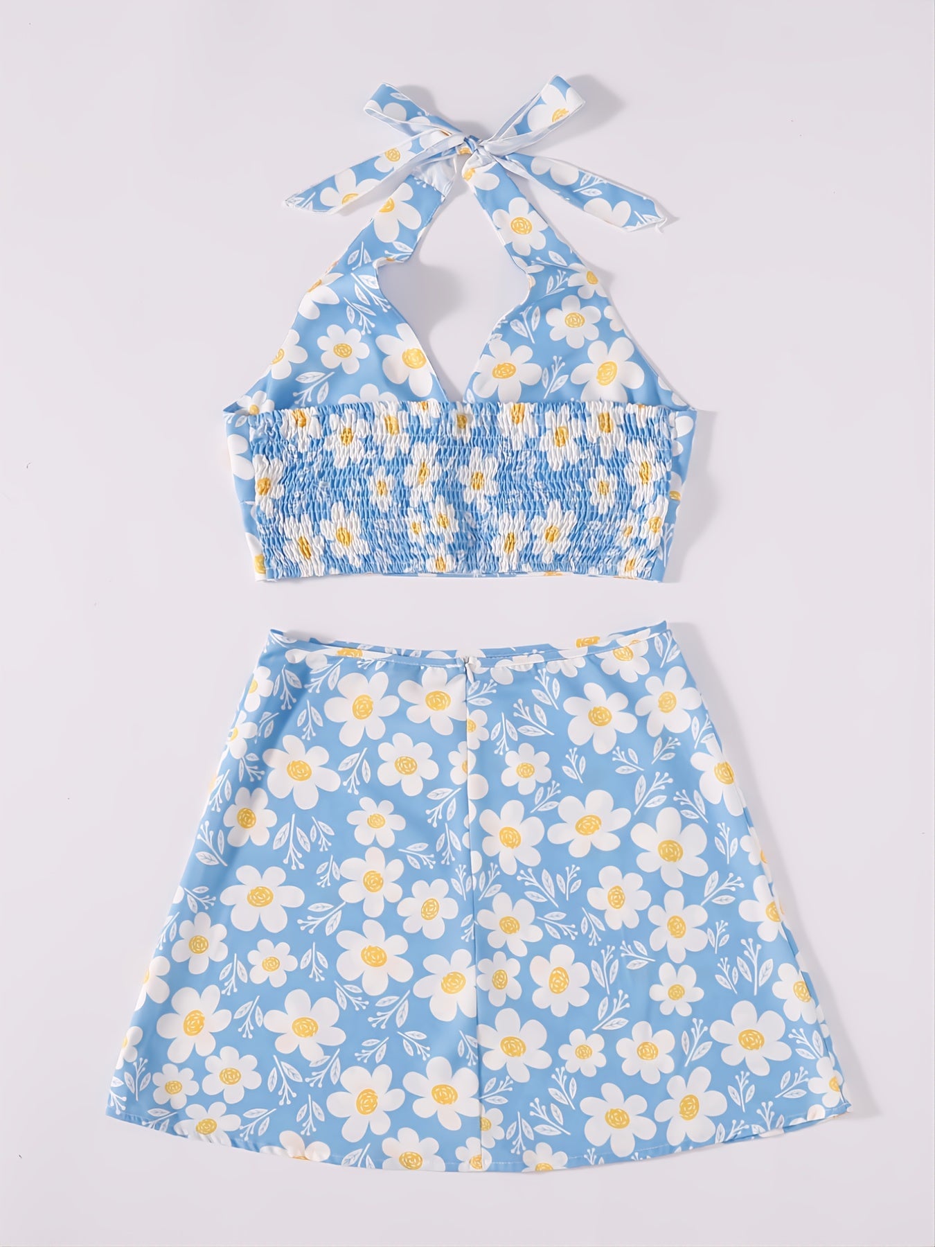 Floral Print Cami Tops & High Waist Vacation Skirts Set