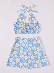 Floral Print Cami Tops & High Waist Vacation Skirts Set