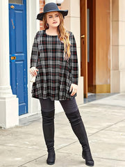 Women's Plaid Print Long Sleeve A Line Mini Dress