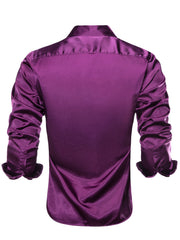 Men's Satin Button-Down Shirt Long Sleeve Casual Solid Prom Wedding Fit