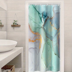 Green Marble Shower Curtain Set with Non Slip Mat and Toilet Cover