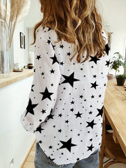 Casual Blouse Women's Plus Star Print Long Sleeve Lapel Collar Shirt