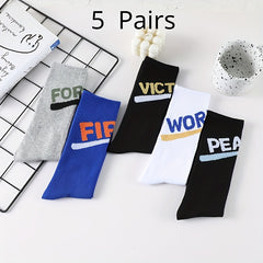 5 Pairs Cotton Sports Socks Men's Comfortable Breathable Sweat Absorbing