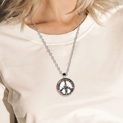 Peace Sign Pattern Butterfly Pendant Necklace