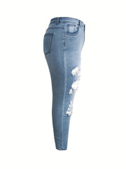Plus Ripped High Rise Button Fly Skinny Jeans