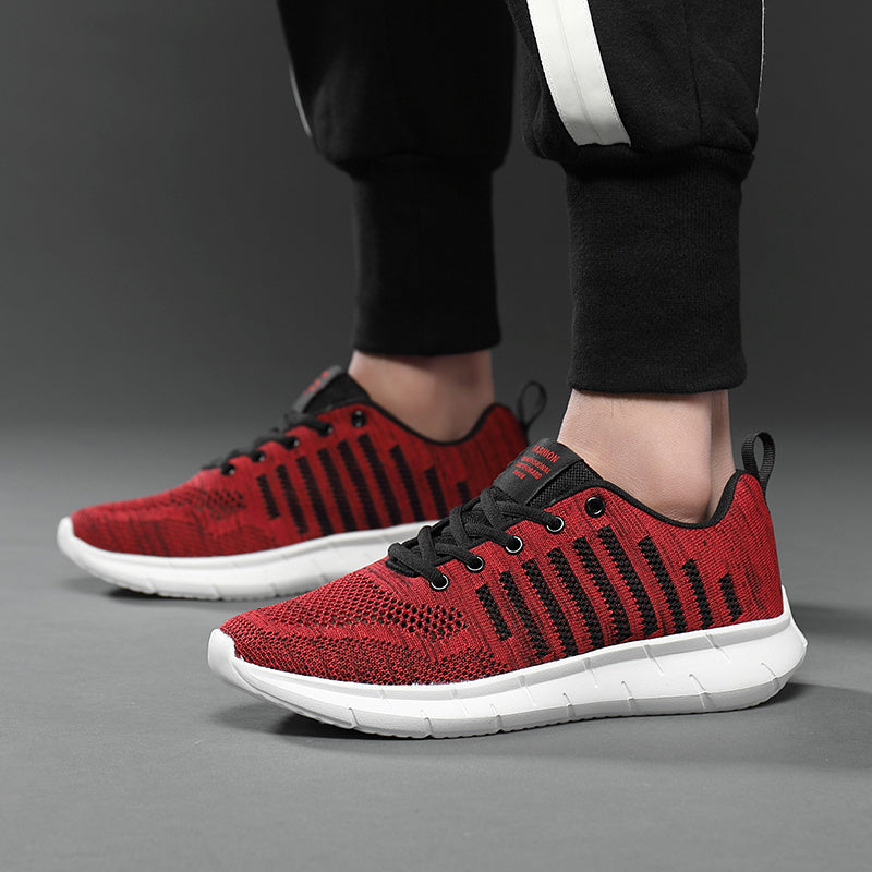 Men's Red Mesh Casual Sneakers Lace Up
