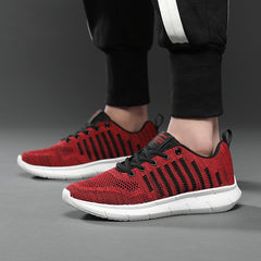 Men's Red Mesh Casual Sneakers Lace Up