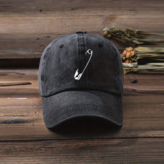 Metal Pin Decor Baseball Cap Washed Distressed Solid Cotton Sun Hats