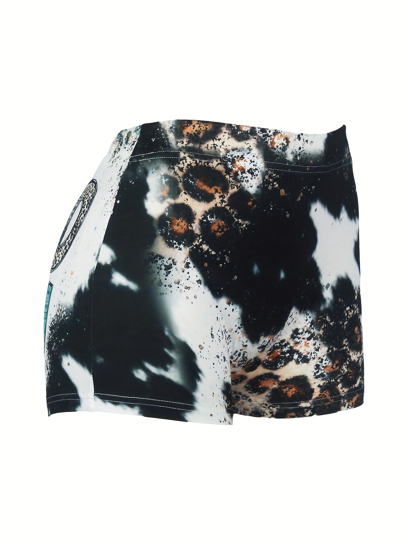 Letter & Leopard Print Skinny Shorts Casual Shorts For Spring & Summer