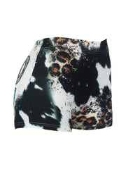 Letter & Leopard Print Skinny Shorts Casual Shorts For Spring & Summer