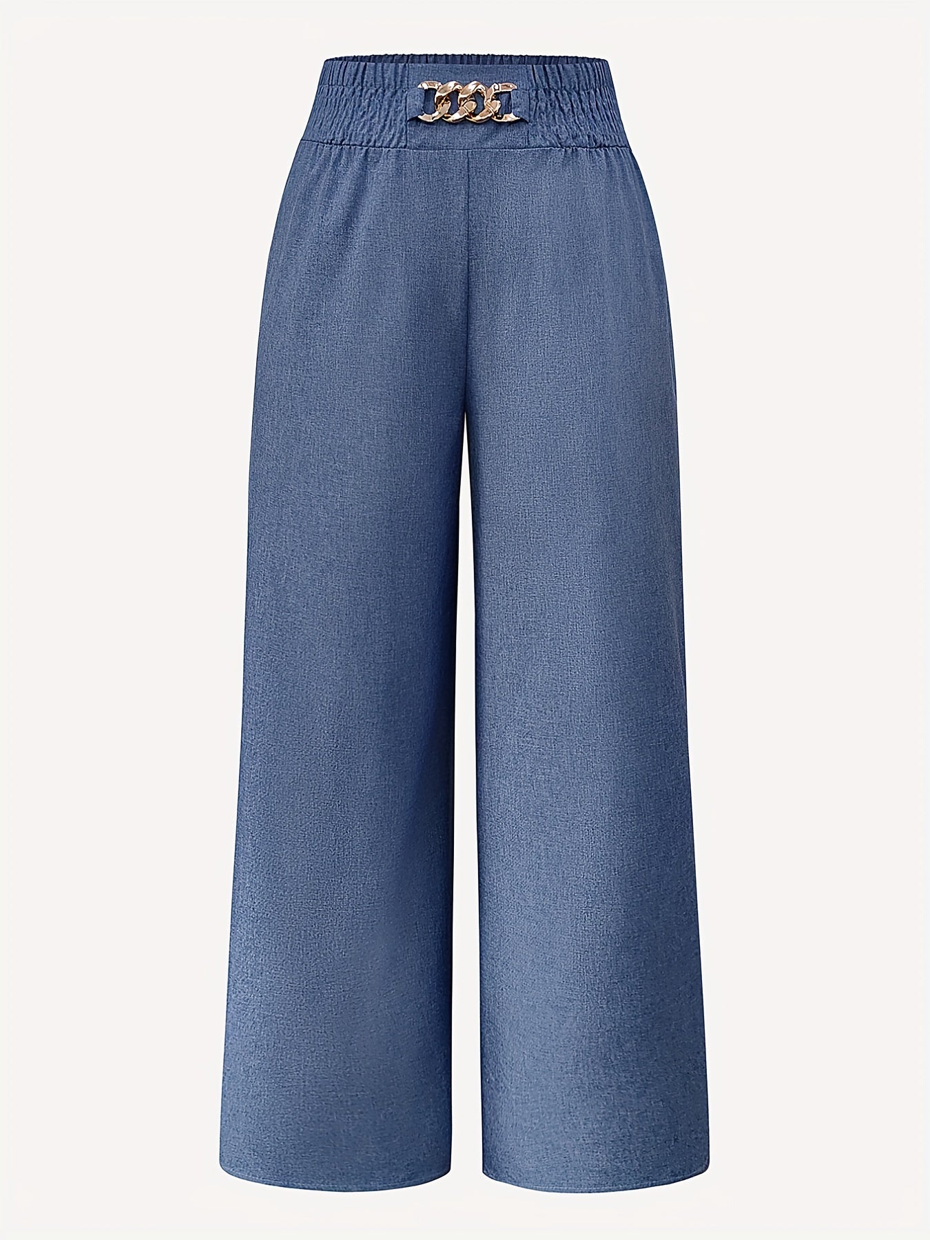 Casual Pants Women's Plus Chain Decor Waist Band High Rise Ruched Wide