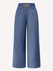 Casual Pants Women's Plus Chain Decor Waist Band High Rise Ruched Wide