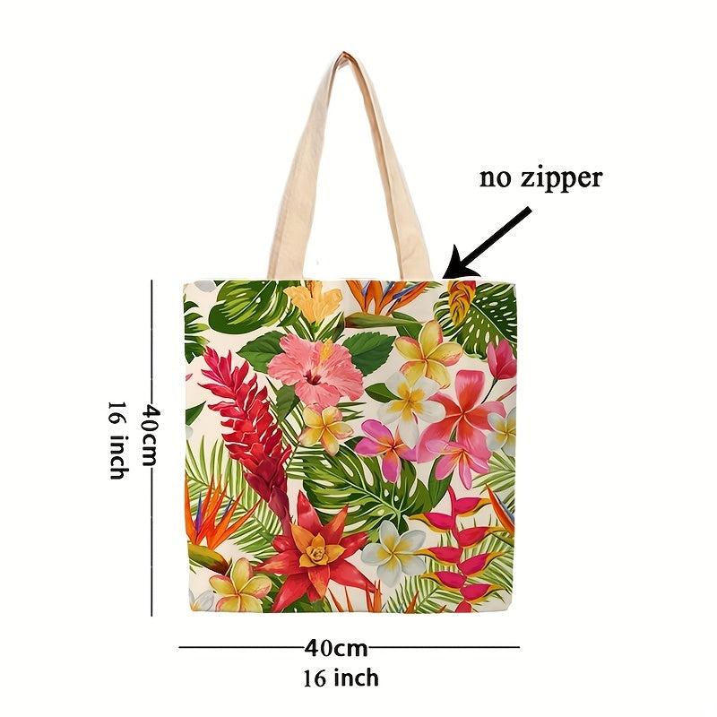Tropical Plant Flowers Printed Reusable Grocery Bags