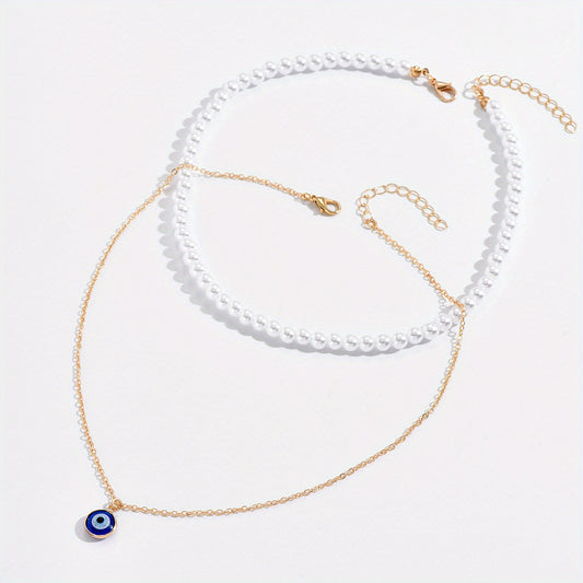 Bohemian Evil Eye Faux Pearl Necklace Collar