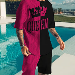 Crown QUEEN Pattern Men's 2 Piece Outfits T-shirt and Shorts Set