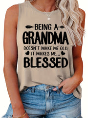 Family Tank Top Women's Plus Slogan Print Round Neck Stretch
