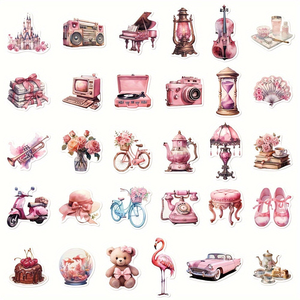 60 Pink Retro Holiday Sticker Set for Skateboard Waterproof Decals