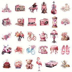 60 Pink Retro Holiday Sticker Set for Skateboard Waterproof Decals