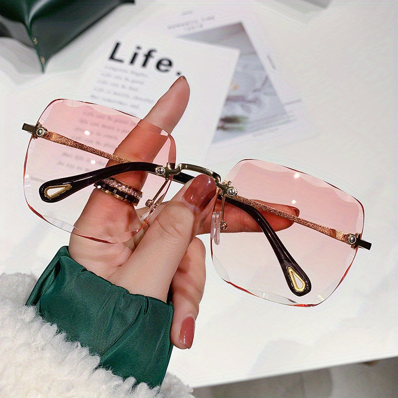 Rimless Square Gradient Lens Sunglasses Metal Temple UV400