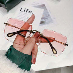 Rimless Square Gradient Lens Sunglasses Metal Temple UV400