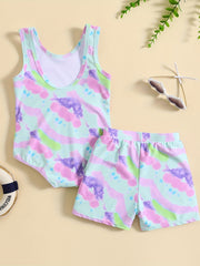 Baby Girl's 2pcs Tie Dye Swimsuit & Shorts Set