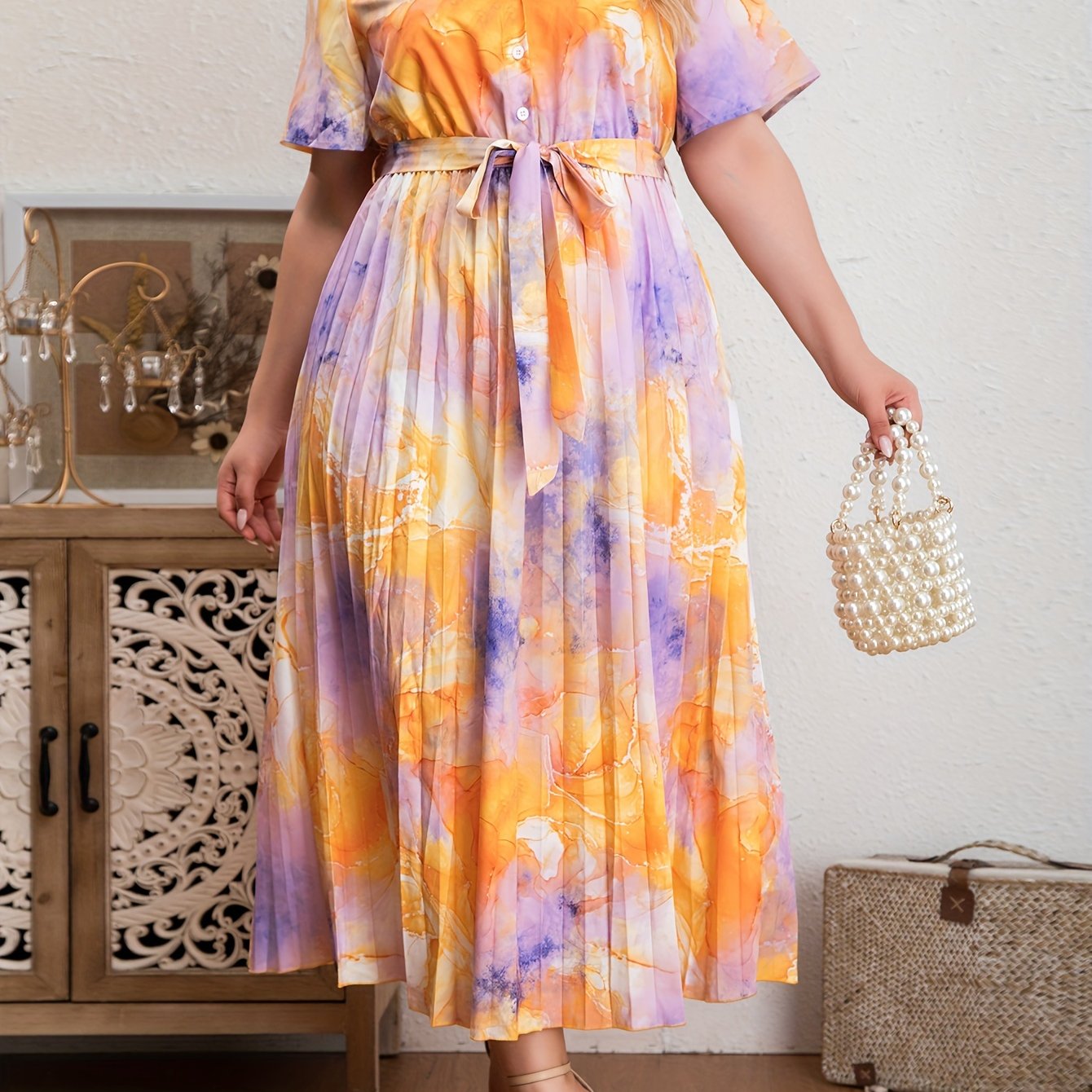 Floral Print Button Up Short Sleeve Shirt Dress With Belt