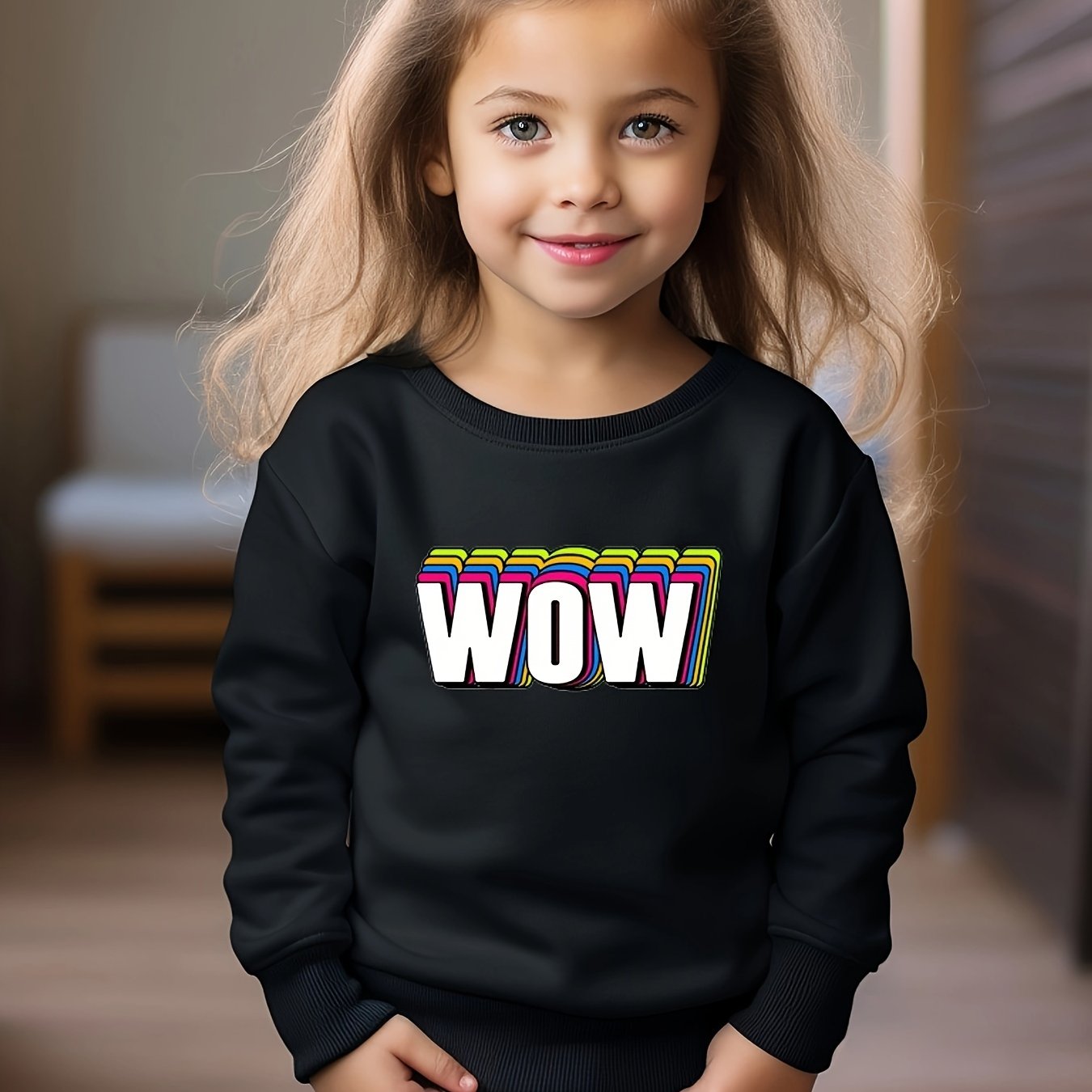 OERYUI WOW Letter Print Sweatshirt Comfy Pullover Boys Kids Sports