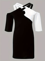 Colorblock Cold Shoulder Bodycon Dress