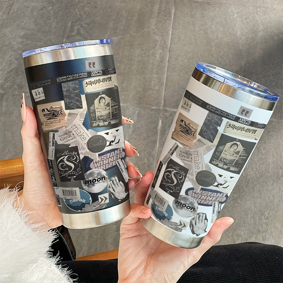 Moon Label Pattern 600ml Insulated Steel Coffee Mug