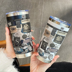 Moon Label Pattern 600ml Insulated Steel Coffee Mug