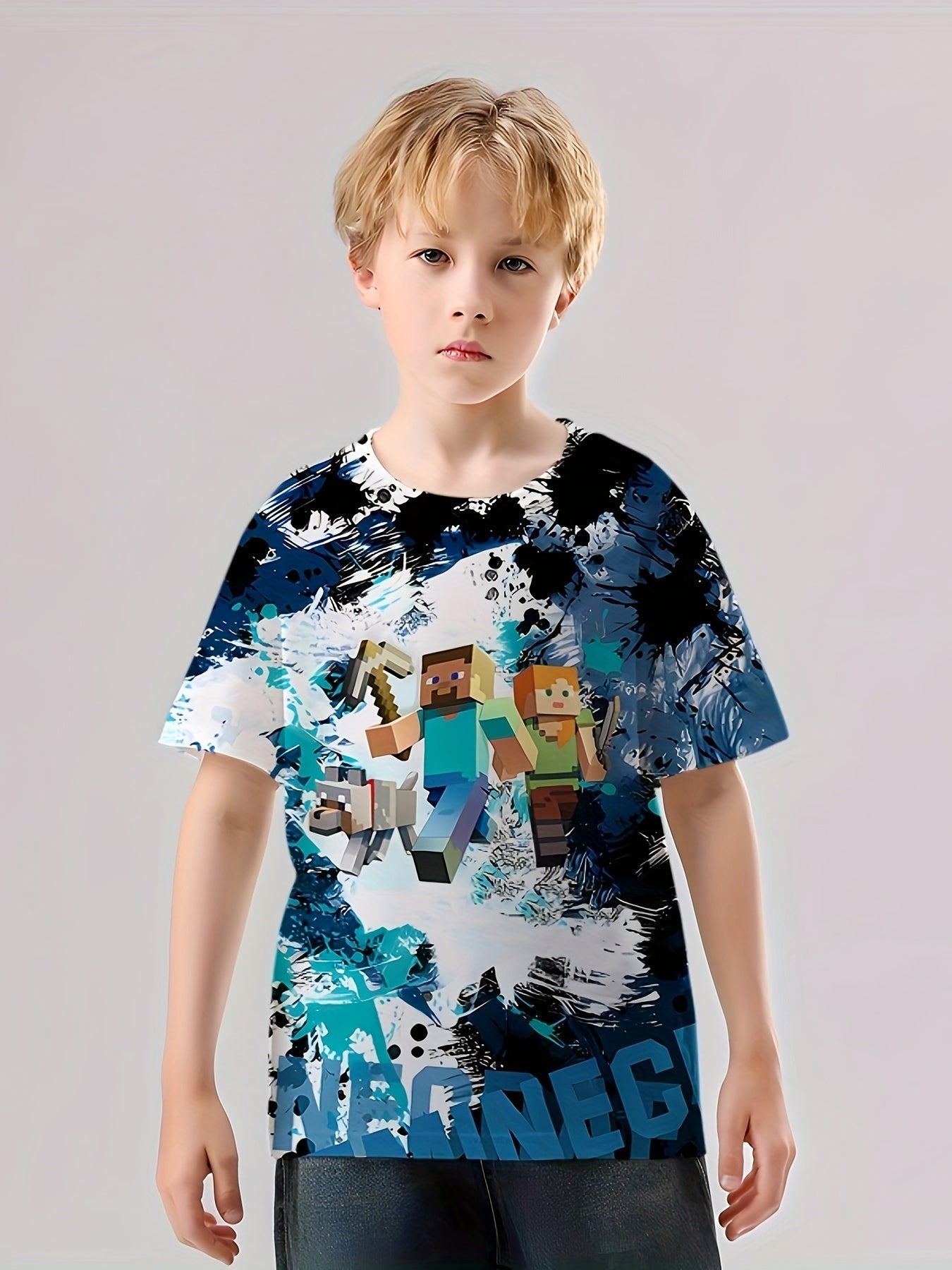 3D Print Boy's Casual Tees Short Sleeve Crew Neck T shirt Kids Summer Sports