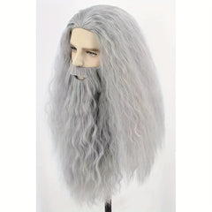Men's Gray Wig And Mustache Wizard Costume Accessories