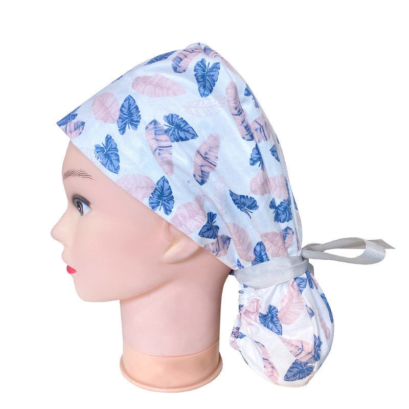 Adjustable Work Hat Paisley Print Nurse Hat With Button Elastic Scrub Cap