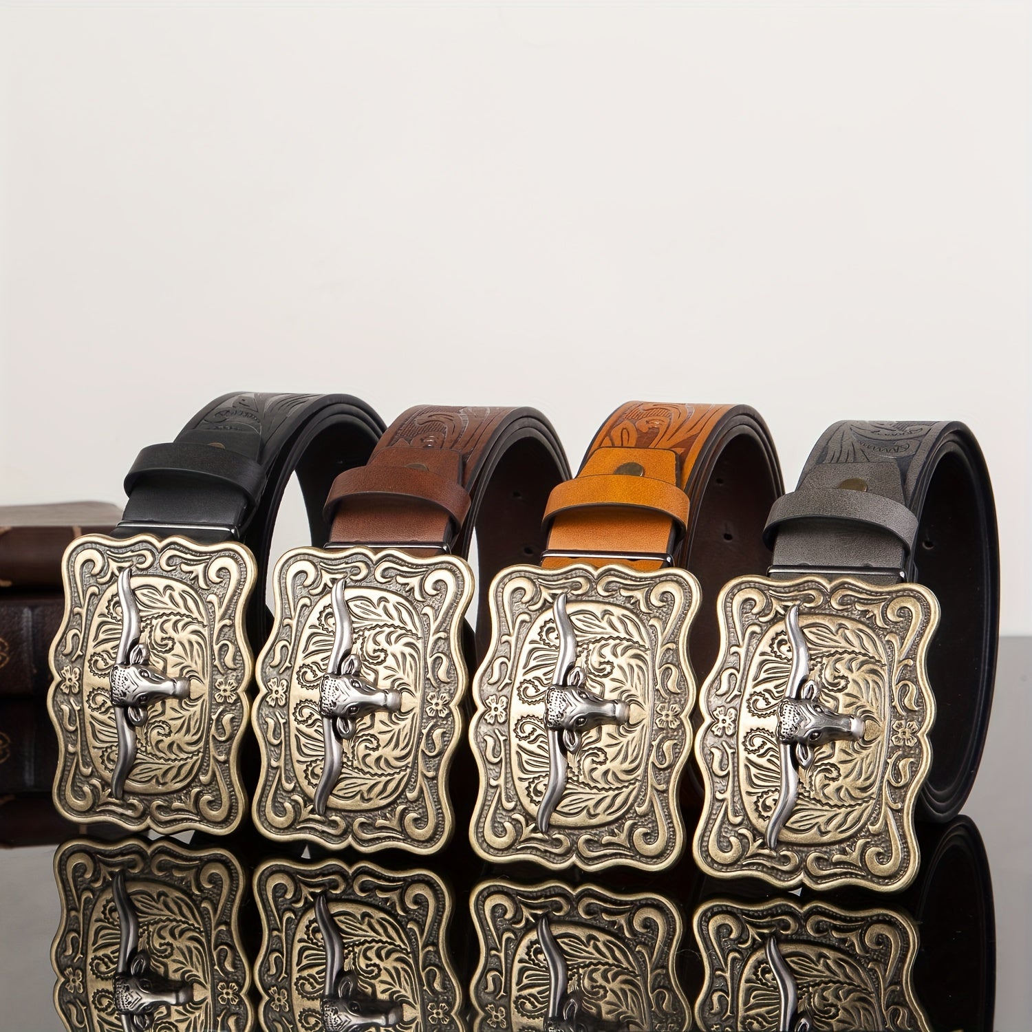 Cow Head Men's Retro Embossed Leather Belt