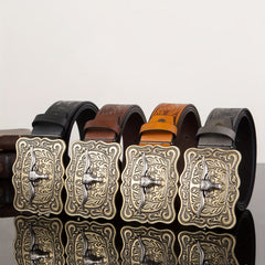Cow Head Men's Retro Embossed Leather Belt