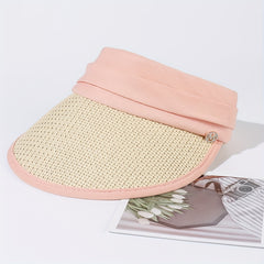 Straw Visor Hat Crochet UV Protection Sun Hat M Label Decor