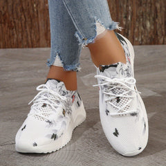 Women's Butterfly Print Sock Sneakers Breathable Lace Up Low Top Running Shoes