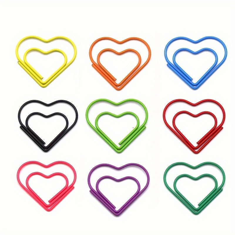 50pcs Heart Paper Clips Plastic Wrapped Colored Office Supplies