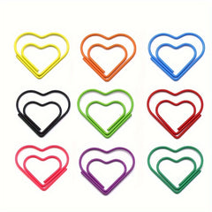 50pcs Heart Paper Clips Plastic Wrapped Colored Office Supplies