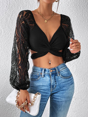 Sexy Lace Crop Top V Neck Top For Club & Party Women's Clothing
