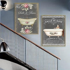 Vintage French Bathroom Posters Canvas Art A3 A4 Sizes
