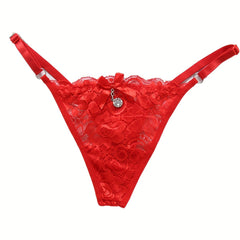 Floral Lace Thongs Cut Out Low Waist Bow Tie Panties