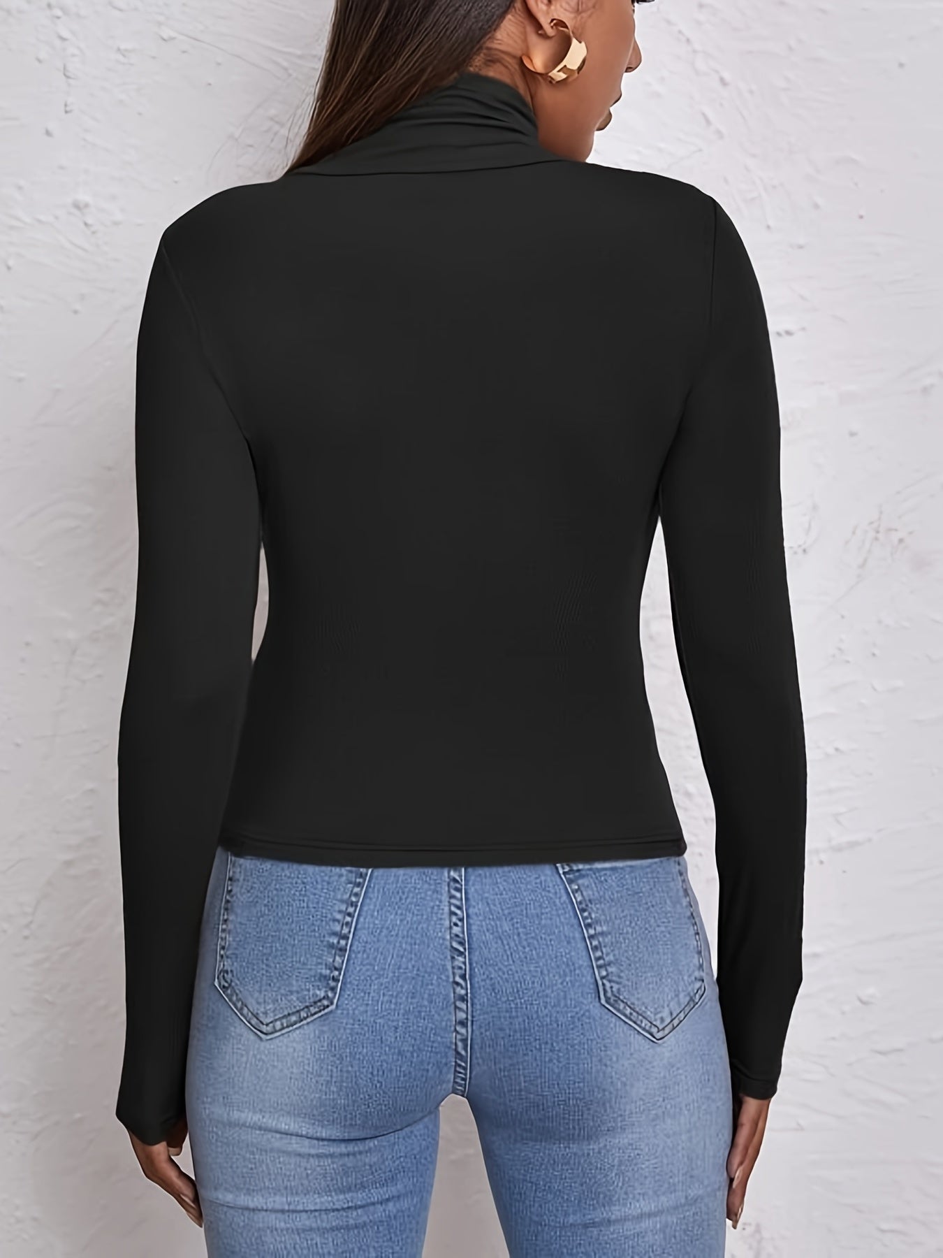 Solid Slim Turtleneck Long Sleeve Top for Fall & Winter