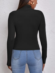 Solid Slim Turtleneck Long Sleeve Top for Fall & Winter