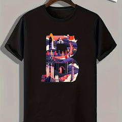 Men's B Print Graphic Tee Summer Casual Comfy T-shirt