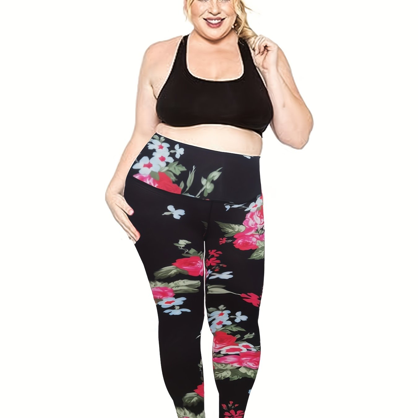 Floral Print Yoga Leggings Tummy Control