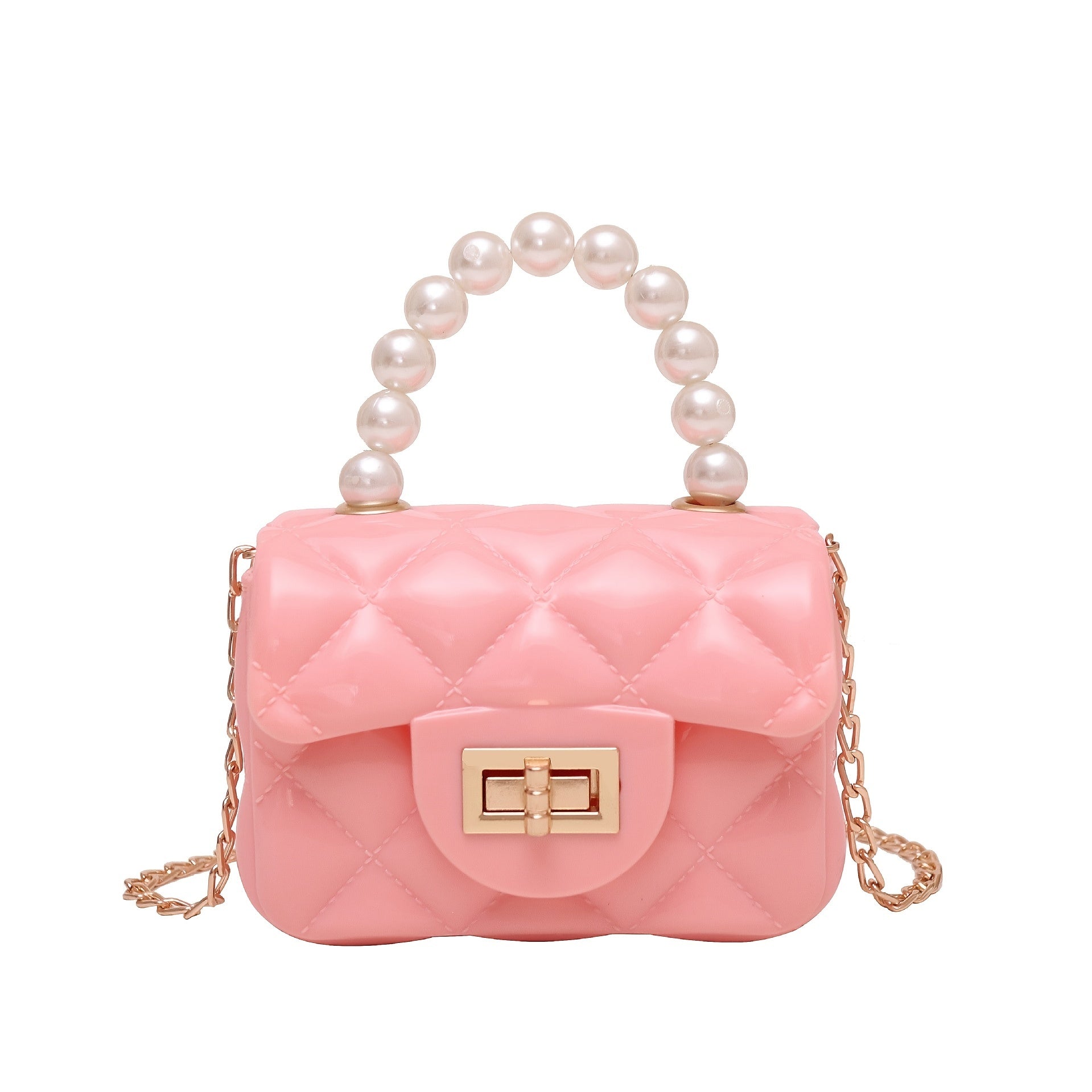 Girls Rhombus Texture Pearl Rhinestones Handbags Messenger Bag