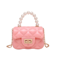 Girls Rhombus Texture Pearl Rhinestones Handbags Messenger Bag